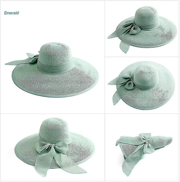 Kvinde Bredskygget Solbeskyttelse Halmhat, foldebar Floppy Hat, sommer UV-beskyttelse Strand Cap（Grøn）