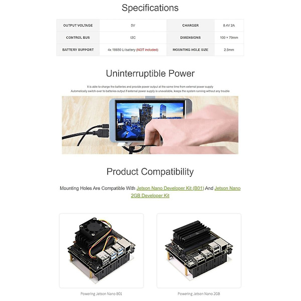 Til Nano B01 / 2GB UPS Power Module, Uafbrudt 5V Strømforsyning, 5A Høj Strøm - EU Stik（Sort）