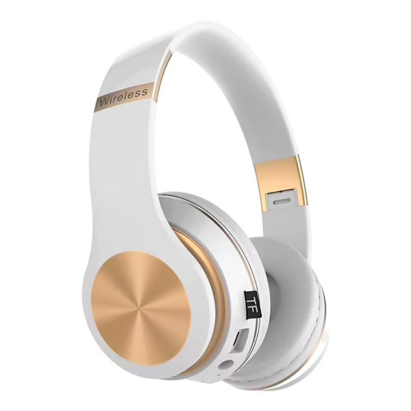 Hodemontert sammenleggbar trådløs hodemontert Bluetooth-headset i metall med Bluetooth FM-pluggbart kort i hvitt