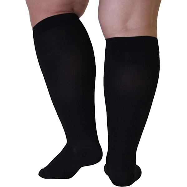 Kompressionsstrumpor - Plus Size - 20-30 mmHg - Unisex - Extra bred vad - Knähöga - Opaque, stängd tå - Svart/4X-Large