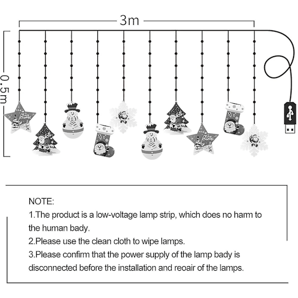 Led julegardinlys innendørs 10 stk Usb julegirlander, lysgardiner