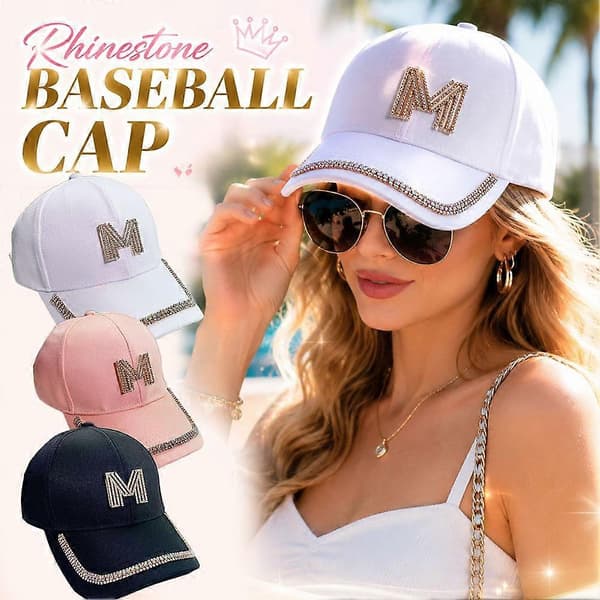 Basebollkeps med strassbokstaven M - Justerbar passform med glittrande utsmyckningar Pink