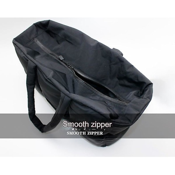 Puffer Tote Bag för kvinnor, Stor quiltad puffig handväska Lätt vinterdunfodring Gallermönstrad axelväska, svart, 43*15*27cm