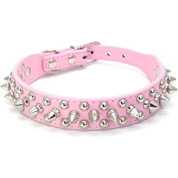 Spetsiga hundhalsband Mjukt Pu-lädernitdubbar Valp Justerbart katthalsband 1 st (Rosa XS)