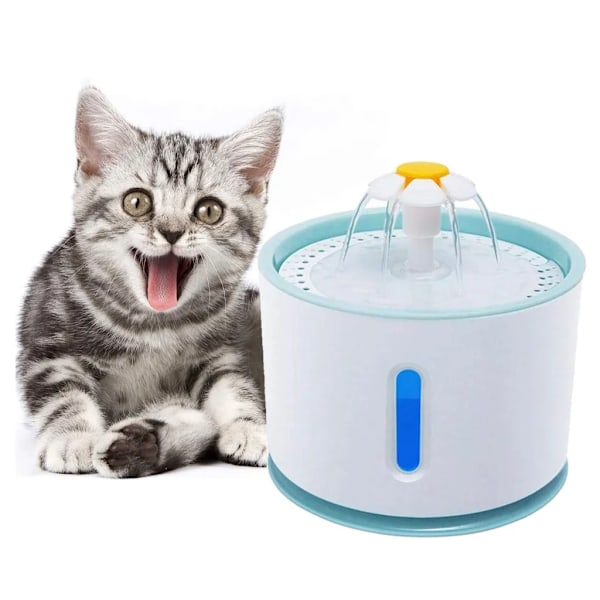 2.4L Cat Fountain, Automatic Drinking Fountain Dog Water Dispenser with LED Smart Indicator Light for Cats, Dogs, Food Grade PP, Lake Blue