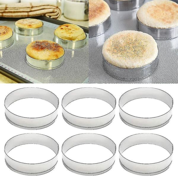 6 stk. kakeringer i rustfritt stål for muffins, crumpets, brød og bakverk – bakeverktøy