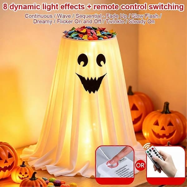 LED-opplyst spøkelses-godteriskål Halloween-festdekor sammenleggbart stativ skummelt bordoppsats C 2pcs