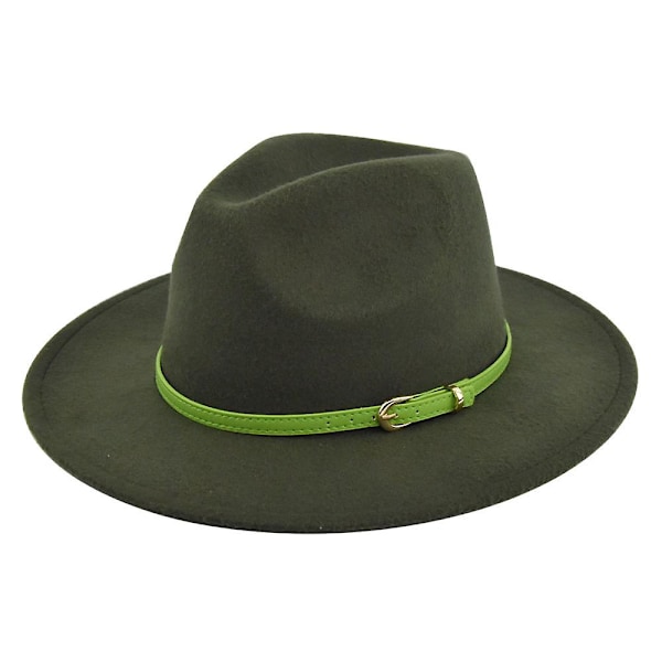 Klassisk Retro Jazz Hat Grønn Belte Ullhatt Cowboy Hat Retro Svart Ull Flat Brim Hat