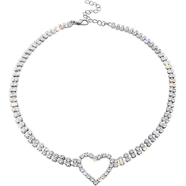 Dww-Crystal Heart Choker Halskjede Marie Rhinestone Halskjede Damer Jenter Ungdom Halskjede