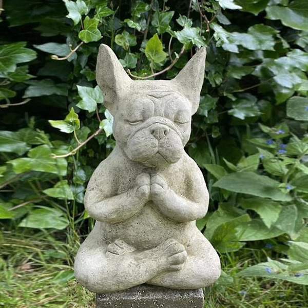 Ranskanbulldoggi puutarhapatsas, meditaatiokoirapatsaat, hartsikoirapatsas eläinpatsas, ulkoilma zen-puutarhakoristeet--