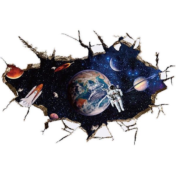 3d-effekt raket astronaut planeter väggklistermärke, väggdekal klistermärke