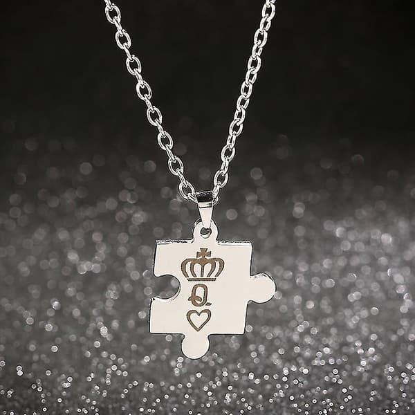 King Queen Stitching Pendant Halskæde Gave Til Elsker Smykker Gave Par Halskæder（Queen）