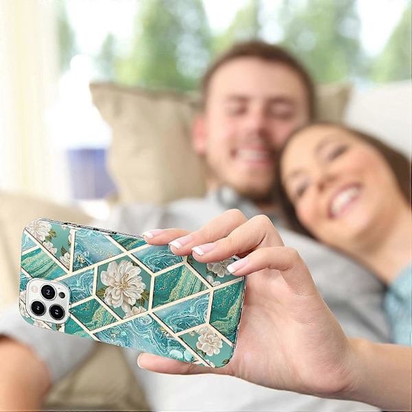 Blommig Marmorfodral för iPhone 13 Pro (6,1 tum) Telefonfodral, Mjukt Skyddande Design iPhone 13 Pro Skal Lyxigt för Kvinnor Flickor 6,1 tum 13pro (Grön F