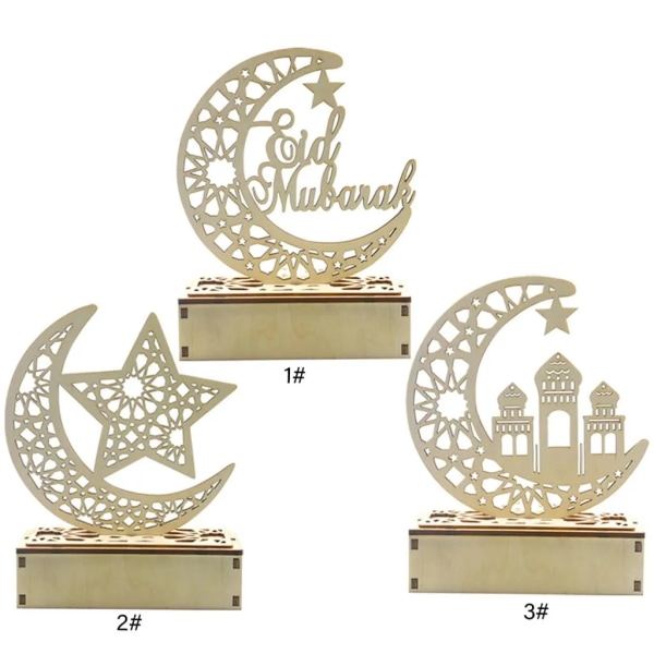 Ramadan Lykta LED Trä Moon Star Light Dekoration Ramadan Eid Heminredning Ramadan dekoration
