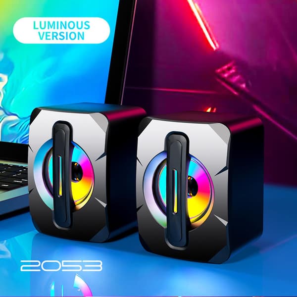 Lysende computerhøjttaler USB mobiltelefon bærbar computer skrivebord mini højttaler Hifi stereolyd kabel subwoofer computerlyd（Gratis størrelse，sort）