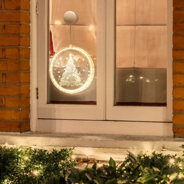 Julepynt 3D akryl lyssnor udendørs ophæng til væg, vindue, gang, gård, soveværelse, varm hvid (juletræ)