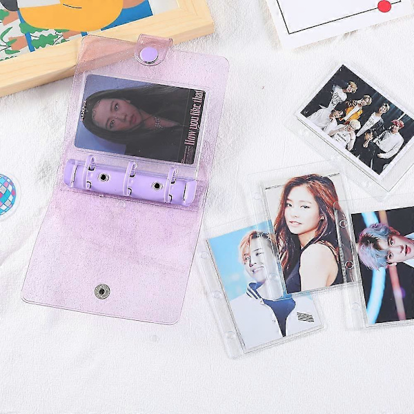 Fotokonthållarbok, 3-ring Mini-pärm, 2,16*3,8 tum ficka, Söt DIY Fotoalbum