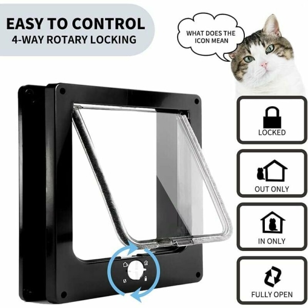 Magneettinen 4-suuntainen kissaläppä Helppo asentaa kissanläppä kaikille lemmikeille Manuaalinen liukueläinten ovi seinälle/puiselle/UPVC-ovelle (musta, keskikokoinen)