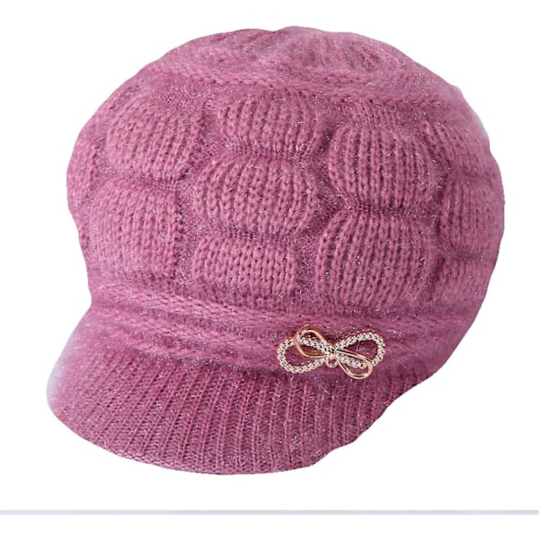Baret Huer til Kvinder Blød Varm Hæklet Strikkede Baretter Atumn Vinter Hue Hue Mode Strikkede Kalot Elegant Græskar Hat（One Size，Lilla 2）