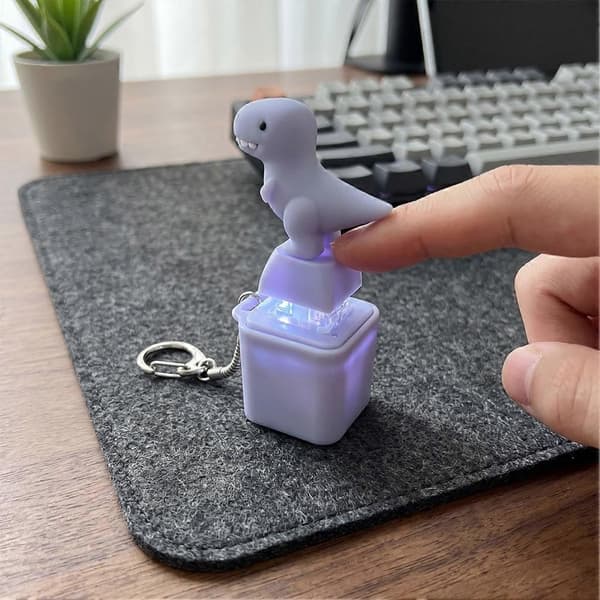 Dinosaur Switch Tester Nøglering med LED-lys, sød keycap-charme, mekanisk klik