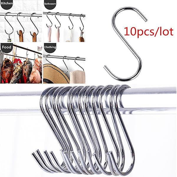 10 st/parti S-formade hängkrokar i rostfritt stål för kök, badrum, sovrum och kontor 9 cm
