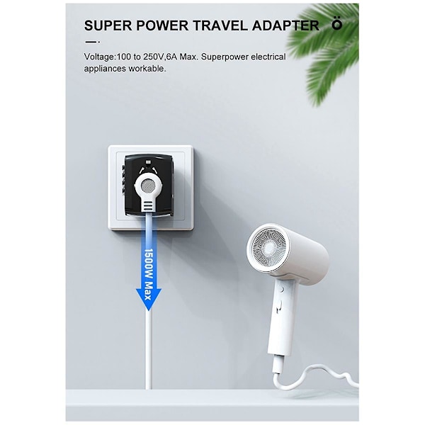 Universal All in One Telefonoplader Rejseadapter med dobbelt USB-opladningsport til USA EU UK AU（Sort）