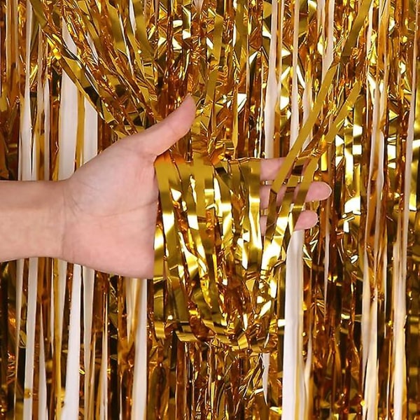 2 1*2,5 m metalltråd (guld), gardinfolie flödande gardinbakgrundsband, födelsedagsfest bröllopshelgbakgrundsdekoration