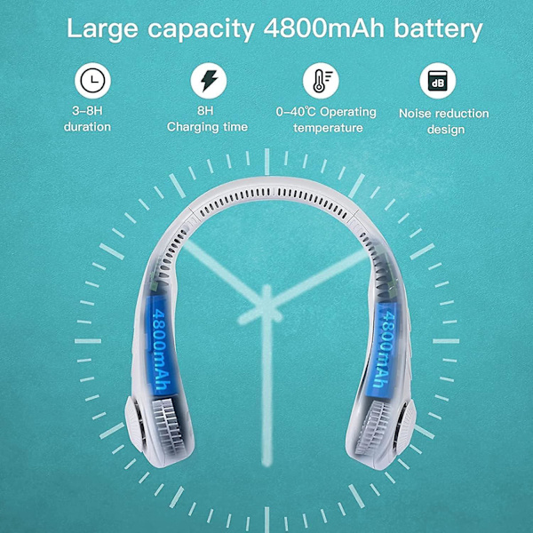 Bærbar nakkeventilator, håndfri bærbar ventilator, USB-ventilator mini USB-nakkebåndsventilator genopladelig