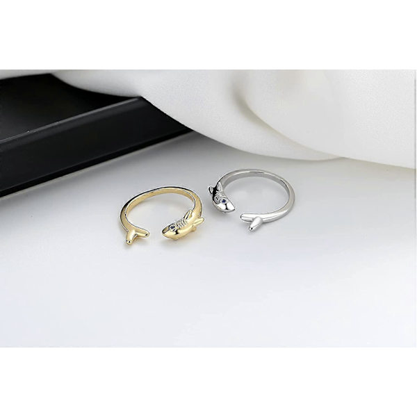 Hajring, 925 Silver Justerbar Ring, Presentförpackad Smycke för Flickor Kvinnor