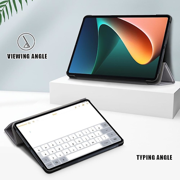 Premium Stand Auto Wake/Sleep Ultra Slim Smart Case Cover med til Xiaomi Pad 5 Pro（Style C Xiaomi Pad 5 Pro，Grå）