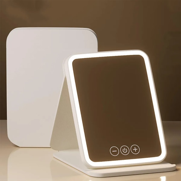 Foldbar Makeup Spejl med Lys, Genopladeligt Bærbart Rejsespejl, Touch Screen med 3 Farver Lys, Trinløs Justerbar, Pink