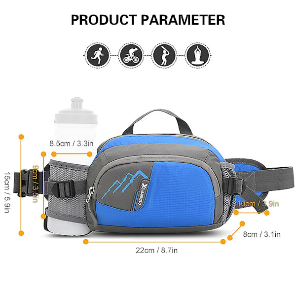 Utendørs sports midjeveske med vannflaskeholder for sykling, løping, fotturer, maraton, mageveske, hydreringsbelte for menn og kvinner