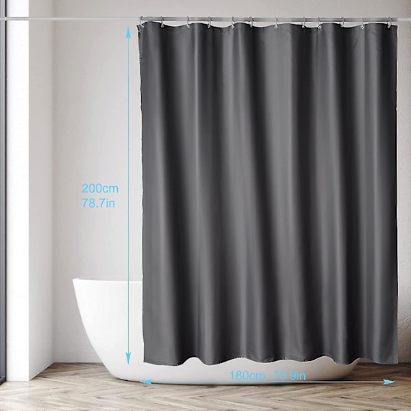 Snabbtorkande duschdraperi, maskintvättbart duschdraperi, vattentätt polyester, genomskinligt duschdraperi, 180 x 200 cm svart