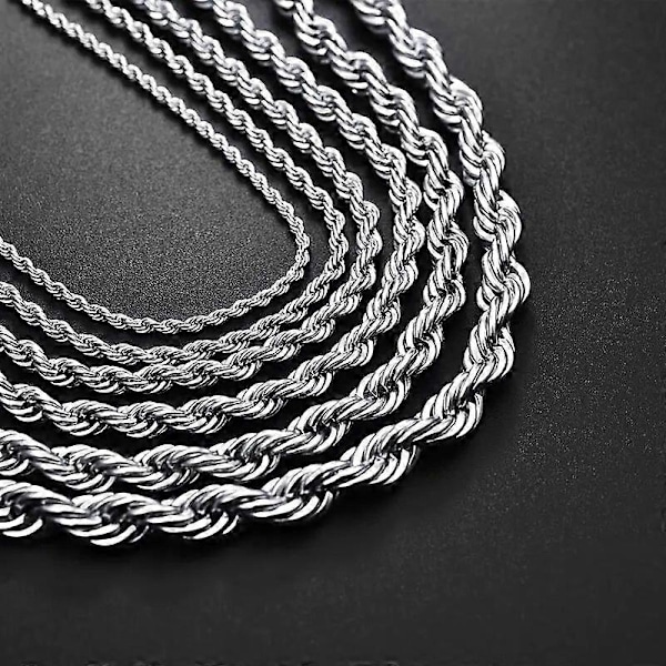 Jiayiqi 2mm-7mm Repkedja Halsband Rostfritt Stål Bleknar Aldrig Vattentät Choker Män Kvinnor Smycken Silverfärgade Kedjor Gåva (2 mm Guld, 50cm)