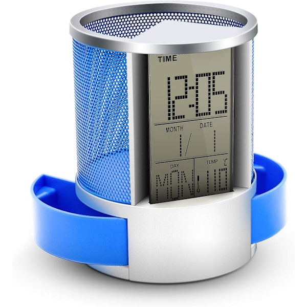 Multifunksjonell pennholder, LCD-skrivebordsdisplay, klokke og nettverk, pennholder, kalender