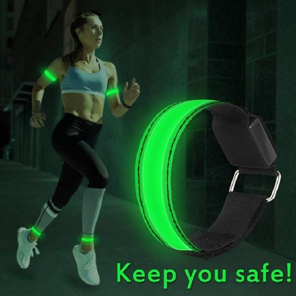 Grön- 2 st uppladdningsbart armband med led ljus, reflekterande led armband, justerbar blinkande rem Säkerhetsled armband för barn eller vuxna