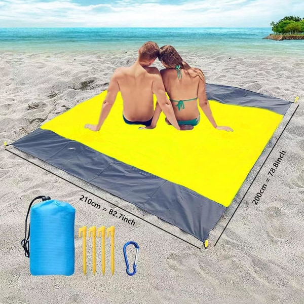 Mat picknickfilt 200x210cm (Gul) Ultralätt strandfilt Vattentät utomhusstrandmadrass, camping, portabel och snabbtorkande.