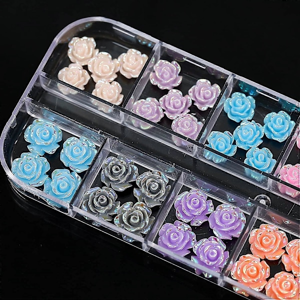 3D Rosblommor Nagelcharm Akryl Färgglada Rosblommor 3D Nagelkonst Charm AB Röd Rosa Blå Vit Grön Blomma Nagelcharm Flatback Konsttillbehör Su