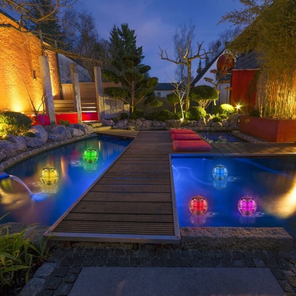 Soldriven poolljuslampa, färgskiftande flytande dammljus, vattentät hängande ljuskula för trädgårdspool, ABS-plastträd - DKSFJKL