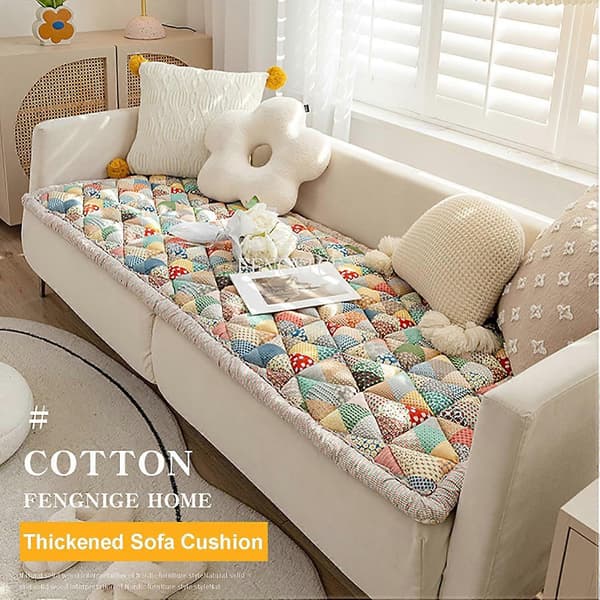 Garden Chic Bomulls Soffaöverdrag, Universal Halkskyddande Soffa Skydd för Hundar, Patchwork Soffaöverdrag Golvmatta (45x45cm (18x18tum), B)