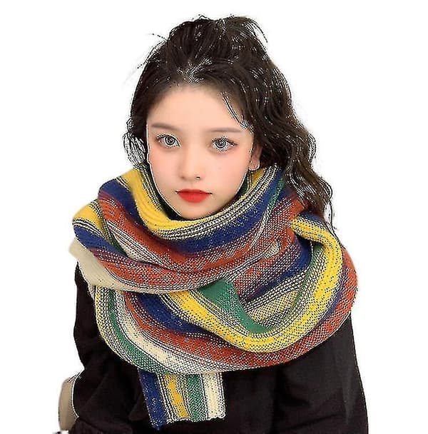 Regnbue Gradient Strikket Skjerf Dame Vinter All-match Skjerf Varm Skjerf（Stil2）