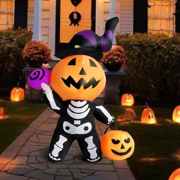 Halloween-dekorasjon - Oppblåsbare gresskar-skjelettlys (vanntett polyester) - Festdekorasjon - QUIIENCLEE