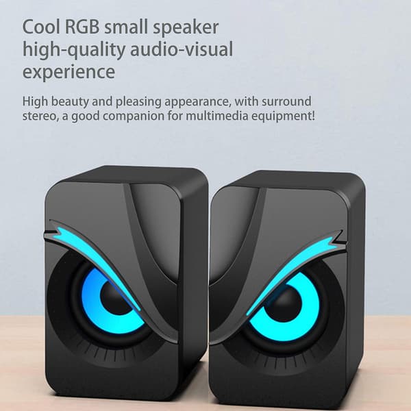 Lysende computerhøjttaler USB mobiltelefon bærbar computer skrivebord mini højttaler Hifi stereolyd kabel subwoofer computerlyd 2 stk.（Gratis størrelse，sort）