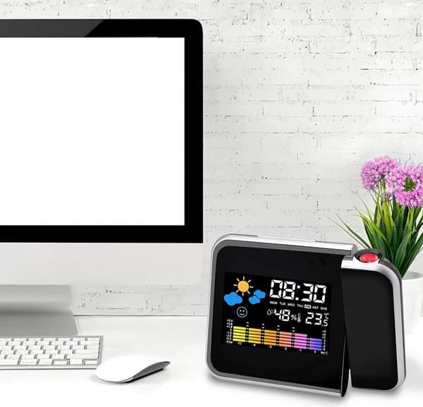 Väckarklocka med projektion, LED-projektionsväckarklocka digital väckarklocka USB-laddning/LCD-displaybelysning