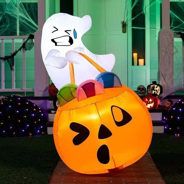 Oppblåsbar Halloween-dekorasjon - WINLLINEE - 1,5m - Søtt spøkelse - Gresskarformet godtepose