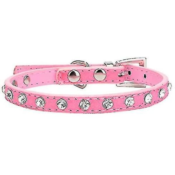 Soft Suede Diamond Cat Collar Rhinestone Bling Safety Stretch And Bells (pink - Xs)