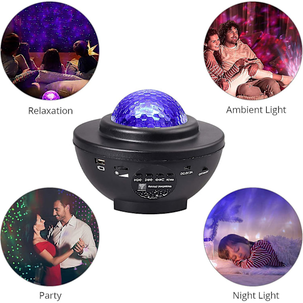 Led-projektorlys Projektor Natt Fargeendring Musikkspiller Bluetooth