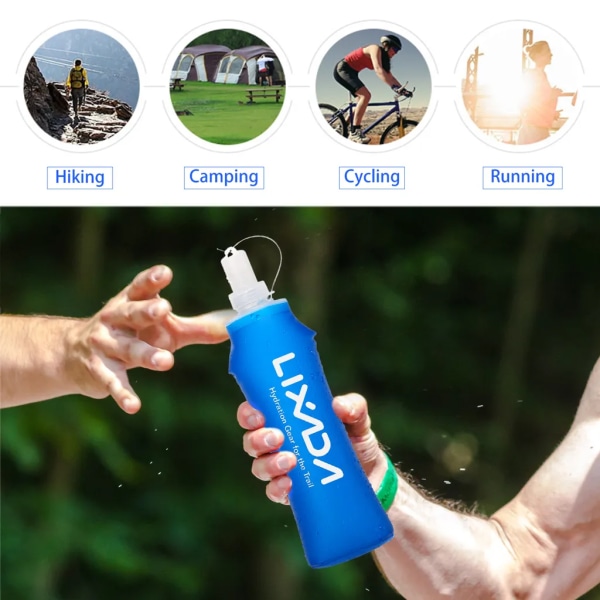 Lixada 500ml utomhusdricksflaska Mjuk hopfällbar flaska BPA för löpning Vandring Cykling 1st/2st