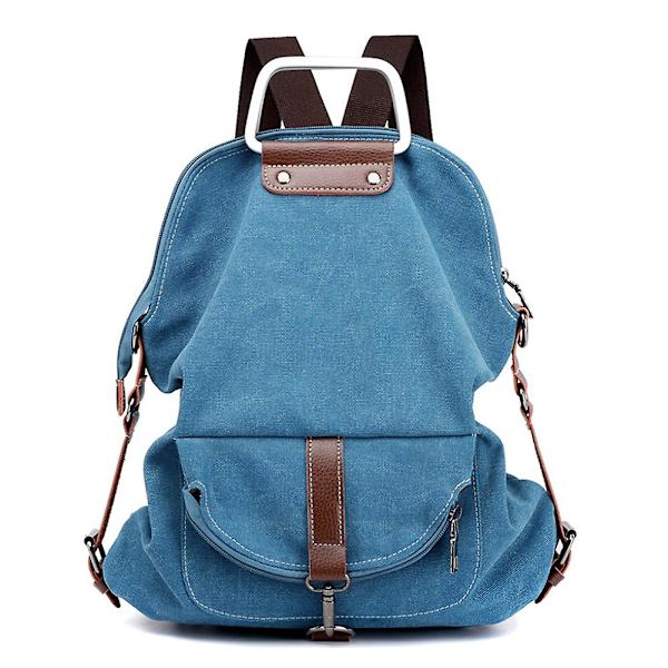 Tvätta Canvas Ryggsäck Casual Sport Resor Skola Daglig Väska Med Dragkedja Stängning（Blå）