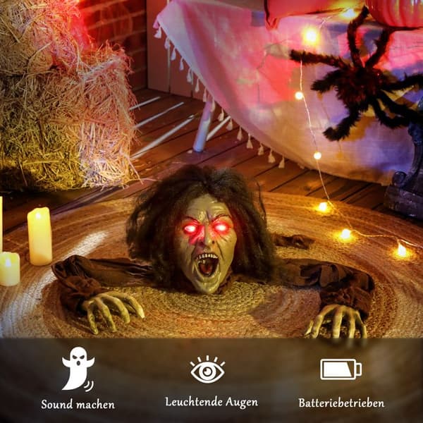 YWJ Krypende Zombie Halloween-dekorasjon med lyder, lys og batteridrift